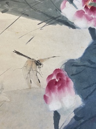 Tian Shiguang (1916-1999) en Yu Fei'an (1889-1959): 'Ijsvogel bij lotusbloemen', inkt en kleur op papier, gedat. 1946