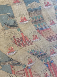 Chinese school: 'De 33-koppige Avalokitesvara', inkt en kleur op zijde, Qing
