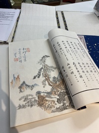 Une bo&icirc;te contenant deux albums de 200 estampes, dont 48 d'apr&egrave;s Qi Baishi et 38 d'apr&egrave;s Zhang Daqian, studio Rong Bao Zhai, P&eacute;kin, 1952