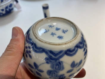 A Chinese blue and white 'soft paste' Ming-style bottle vase and a water pot, Qianlong and 19th C.