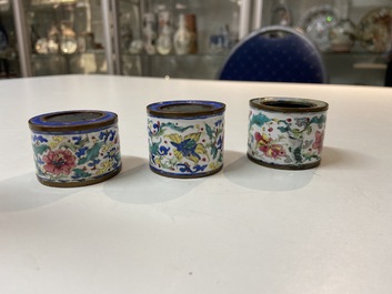 A Chinese rectangular Canton enamel desk set, Qianlong