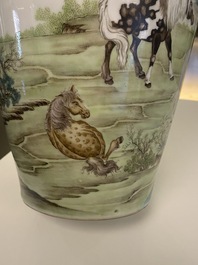 A Chinese famille rose 'Eight horses of Mu Wang' vase, Hongxian mark, 20th C.