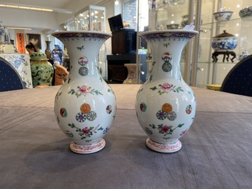 A pair of Chinese famille rose vases, Yongzheng mark, 19/20th C.