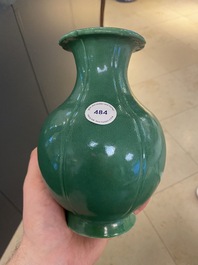 A Chinese monochrome green-glazed vase, Yongzheng seal mark, 18/19th C.