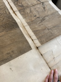 Luo Qing (1821-1899): quatre rouleaux figurant des personnages dans des paysages, encre et couleurs sur papier