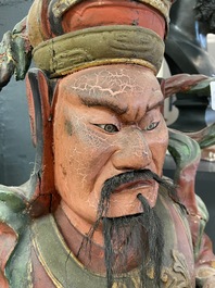 Une grande figure d'un gardien en bois polychrom&eacute;, Chine ou Vietnam, 19&egrave;me