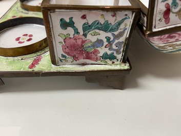 A Chinese rectangular Canton enamel desk set, Qianlong