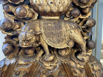 A large Chinese gilded and lacquered wooden reticulated Buddhist shrine, 17/18th C.