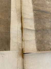 Luo Qing (1821-1899): quatre rouleaux figurant des personnages dans des paysages, encre et couleurs sur papier