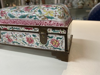 A Chinese rectangular Canton enamel desk set, Qianlong