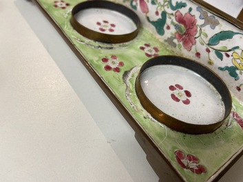 A Chinese rectangular Canton enamel desk set, Qianlong