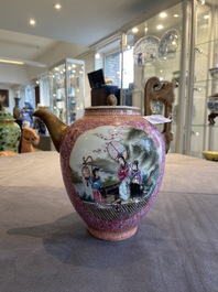 A tall Chinese famille rose wine ewer and cover, Qianlong mark, Republic