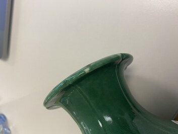 A Chinese monochrome green-glazed vase, Yongzheng seal mark, 18/19th C.