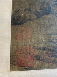 Ecole chinoise: 'Paysage aux figures d'apr&egrave;s les ma&icirc;tres Song', encre et couleurs sur soie, 17/18&egrave;me