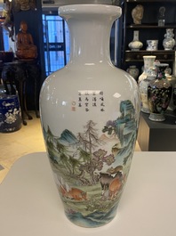 A Chinese famille rose 'Eight horses of Mu Wang' vase, Hongxian mark, 20th C.