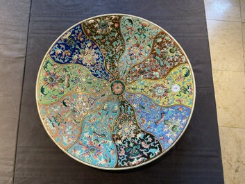 A large Chinese famille rose dish, Qianlong mark, 19th C.