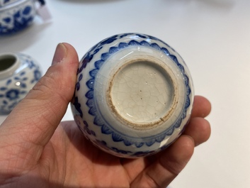 A Chinese blue and white 'soft paste' Ming-style bottle vase and a water pot, Qianlong and 19th C.