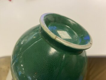 A Chinese monochrome green-glazed vase, Yongzheng seal mark, 18/19th C.