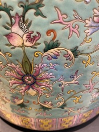 A Chinese famille rose turquoise-ground 'bajixiang' jardini&egrave;re, 19th C.