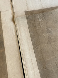 Luo Qing (1821-1899): quatre rouleaux figurant des personnages dans des paysages, encre et couleurs sur papier