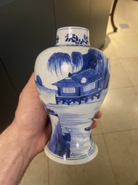 A Chinese blue and white 'mountainous landscape' vase, Kangxi