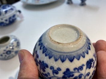 A Chinese blue and white 'soft paste' Ming-style bottle vase and a water pot, Qianlong and 19th C.