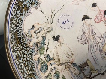 A Chinese 'ruby back' Canton enamel 'musicians' plate, Yongzheng