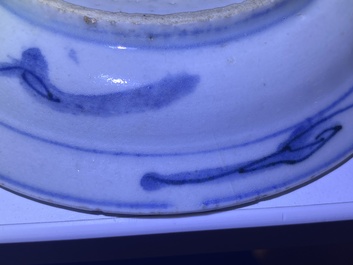 Four Chinese blue and white plates, Wanli and Transitional period