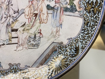 A Chinese 'ruby back' Canton enamel 'musicians' plate, Yongzheng