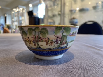 A rare Chinese Canton famille rose cup and saucer, 19th C.