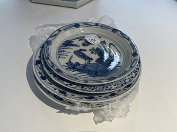 Four Chinese blue and white plates, Wanli and Transitional period