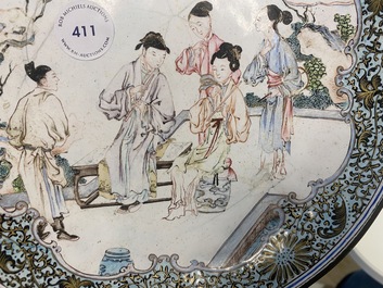 A Chinese 'ruby back' Canton enamel 'musicians' plate, Yongzheng