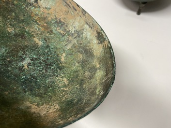 A Chinese bronze ritual tripod 'dui' food vessel and cover, Eastern Zhou