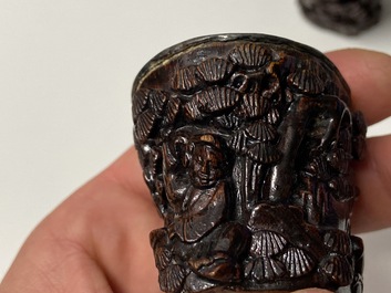 A pair of Chinese silver-lined coconut wine cups, Ming