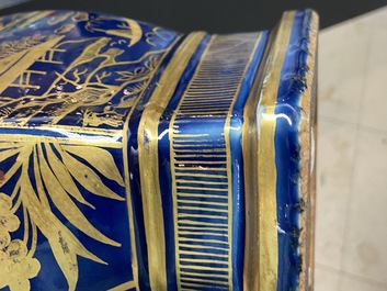 A pair of Chinese gilt-decorated monochrome blue vases, Qianlong