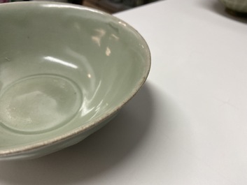 Three Chinese celadon-glazed 'lotus' bowls, Song