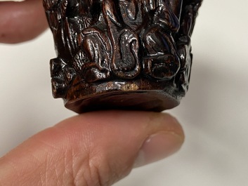 A pair of Chinese silver-lined coconut wine cups, Ming