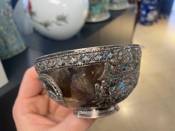 An Armenian enamelled silver cup and saucer, 18th C.