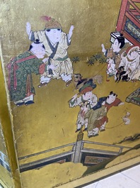 A Japanese painted six-panel 'Byobu' folding screen with playing boys, Edo, 18/19th C.