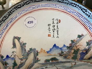 A Chinese Canton enamel plate with a fine landscape, Qianlong