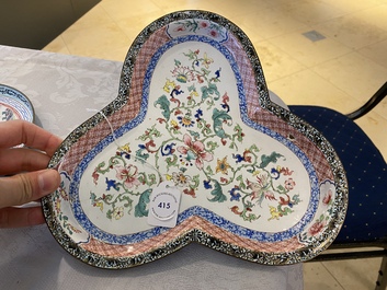 A three-lobed Chinese Canton enamel dish, Qianlong