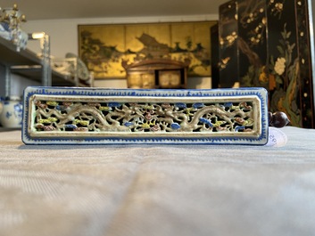 A Chinese famille rose reticulated rectangular cricket box, Daoguang
