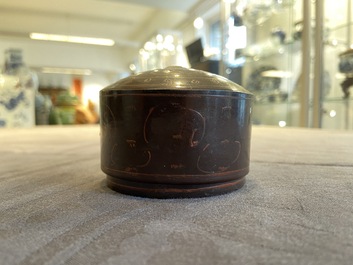 A Chinese round painted lacquered wooden box and cover, Han