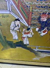 A Japanese painted six-panel 'Byobu' folding screen with playing boys, Edo, 18/19th C.