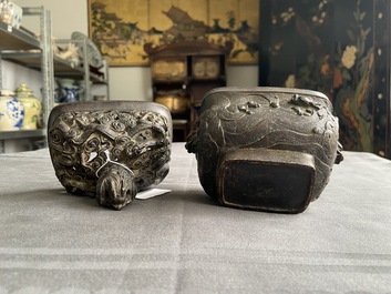 Een Chinese bronzen wierookbrander met mythische dieren, 17e eeuw