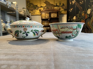 Trois bols en porcelaine de Chine famille verte, &eacute;poque Transition et Kangxi