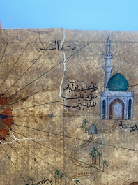 Ottoman school: 'A map centrally depicting the Kaaba in Mecca', ink and colour on paper, 19th C.