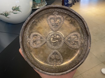 An Armenian enamelled silver cup and saucer, 18th C.