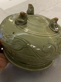 A Chinese Yaozhou celadon tripod censer, Song or later