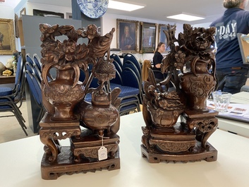 A pair of Chinese wood carvings, 19th C.